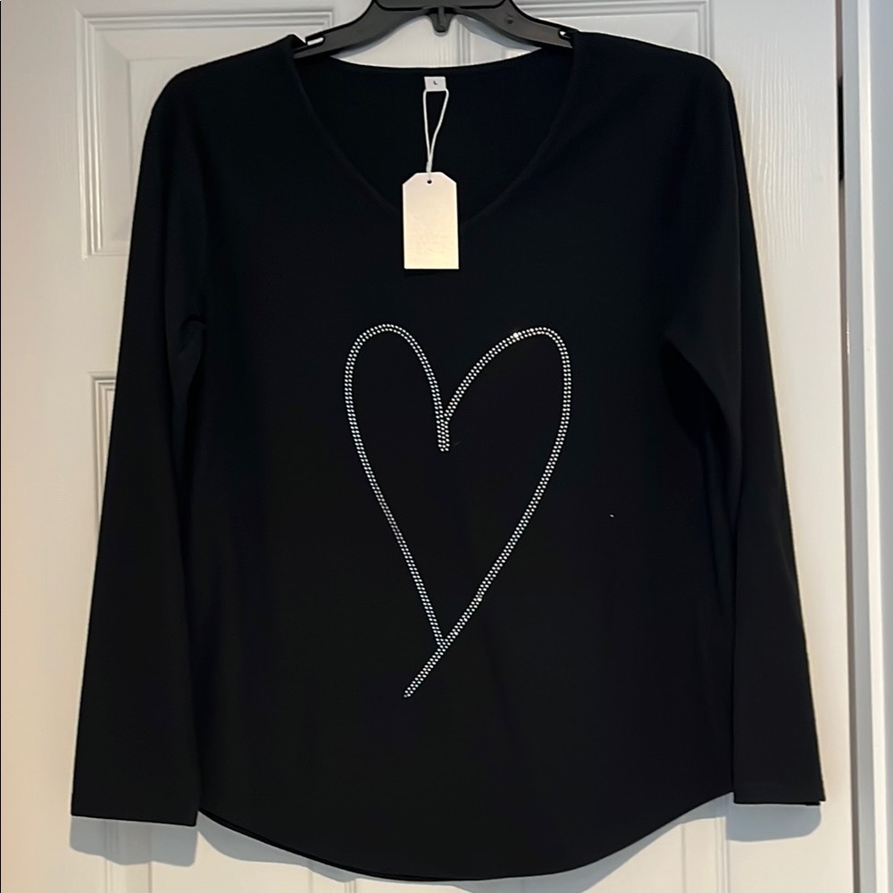 Black Heart Embellished Women's Top